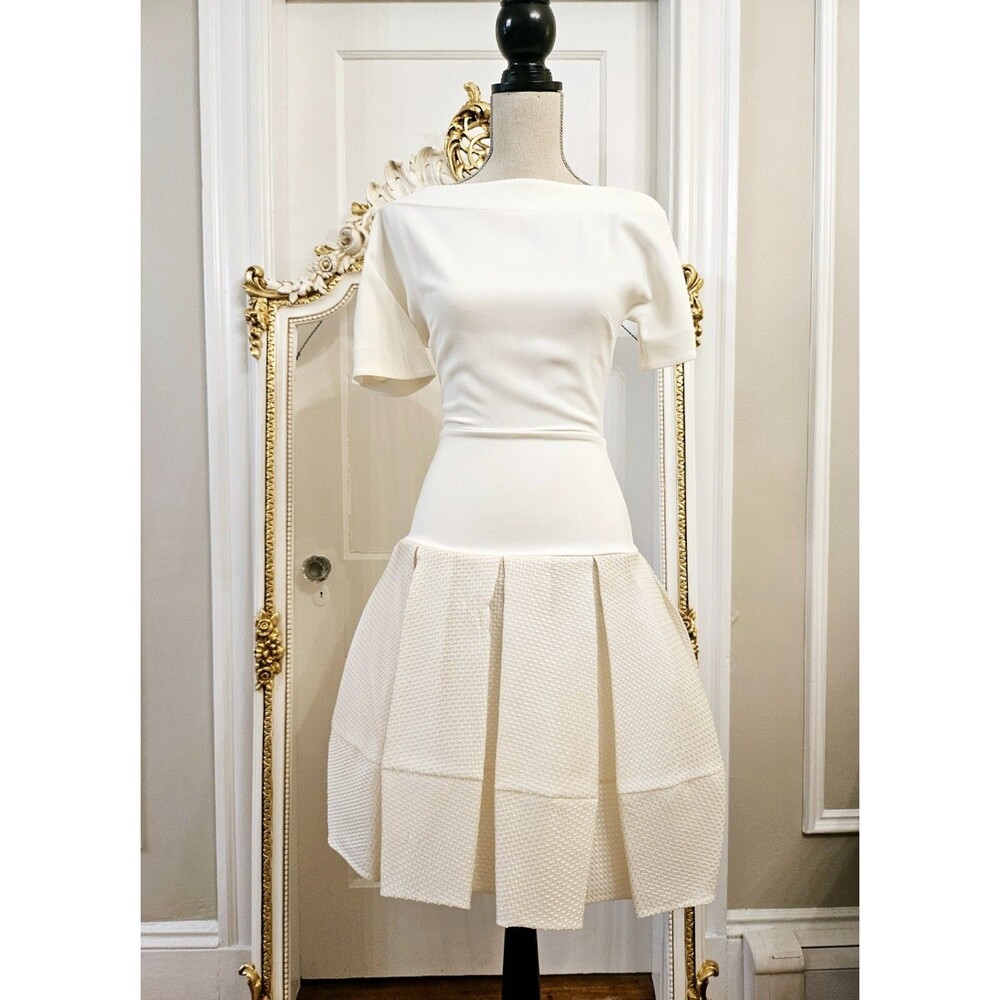 ANTONIO BERARDI White Bateau Neckline Knee-Length Dress, size IT40, US 4, NWT